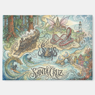Imán Santa Cruz California Mapa Ilustrado Mítico