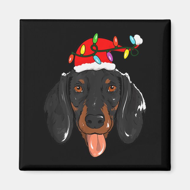 Imán Santa Dachshund Luz Navidad  (Frente)
