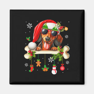 Imán Santa Dachshund Sungles Cute Bone Xmas Dueños Hijo