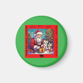 Imán Santa Dando Regalos A Dos Gatitos Jóvenes