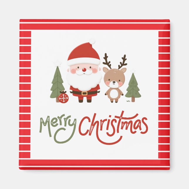 Imán Santa de Navidad y Reno Lindo (Frente)