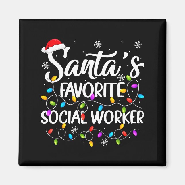 Imán Santa Favorite Social Worker Christmas Lights Fami (Frente)