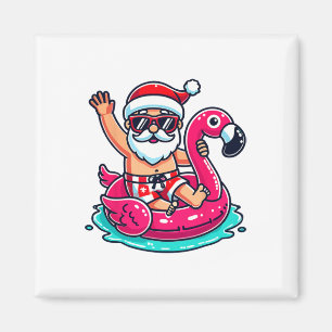 Imán Santa Flamingo Flotador Playa Navidad Divertida En