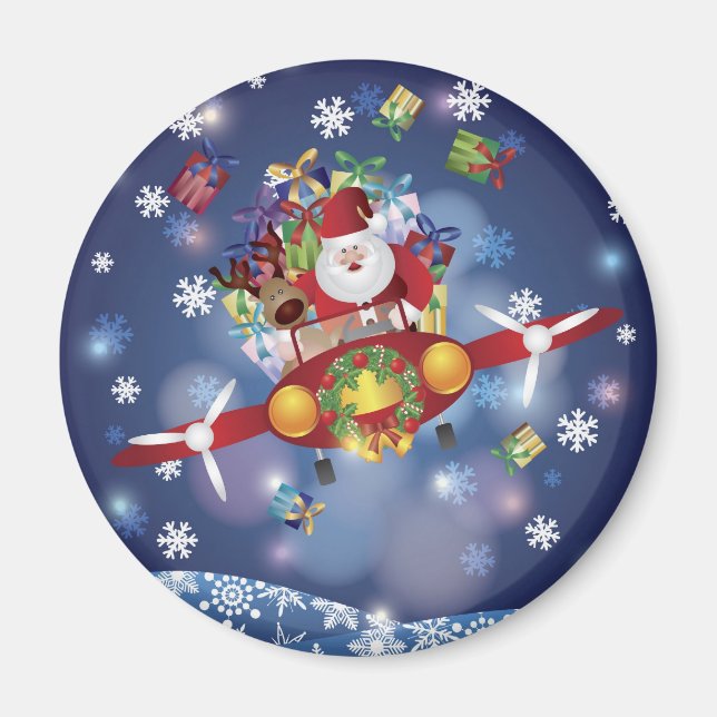 Imán Santa Flying Vintage Plane Magnet (Frente)