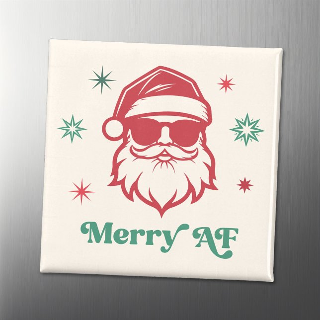 Imán Santa fresca fresca de arándanos de sol estrellas  (Merry AF cool Santa in sunglasses retro stars Magnet)