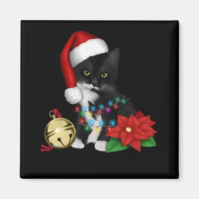 Imán Santa Gato Negro Enfrentado En Luces Navidades (Frente)