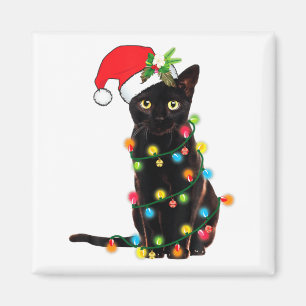 Imán Santa Gato Negro Enredado En Luces De Navidad