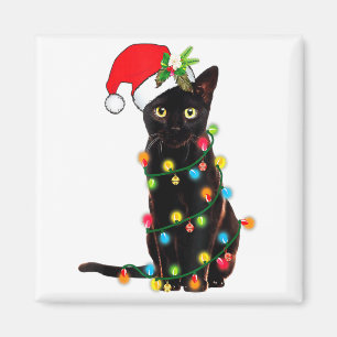 Imán Santa Gato Negro Enredado En Luces De Navidad _1