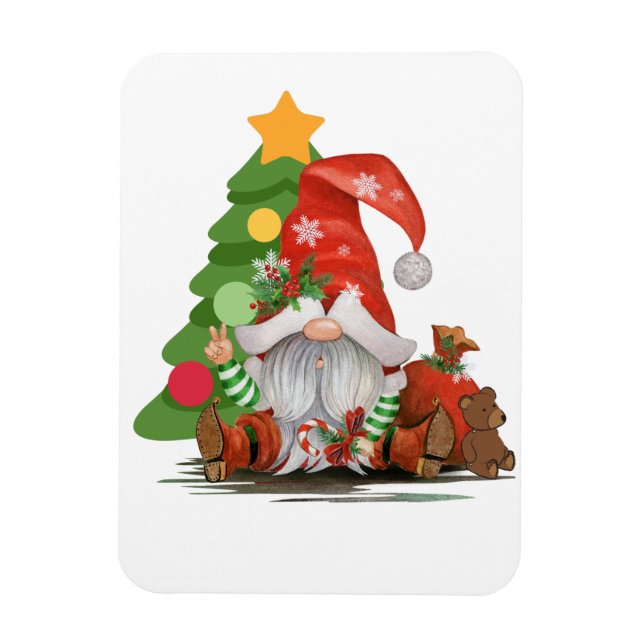 Imán Santa Gnome - Diseño Gnome de Navidades divertidos (Vertical)