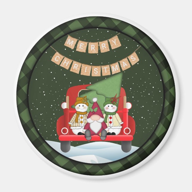 Imán Santa Gnome y Snowmen (Frente)