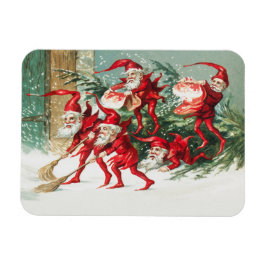 Imán Santa gnomes sweeping snow
