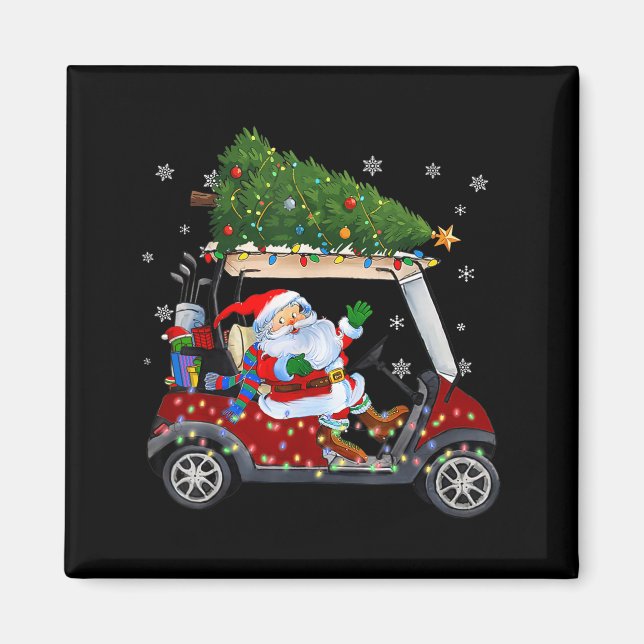 Imán Santa Golf Cart Christmas Tree Lights Xmas Golfer  (Frente)