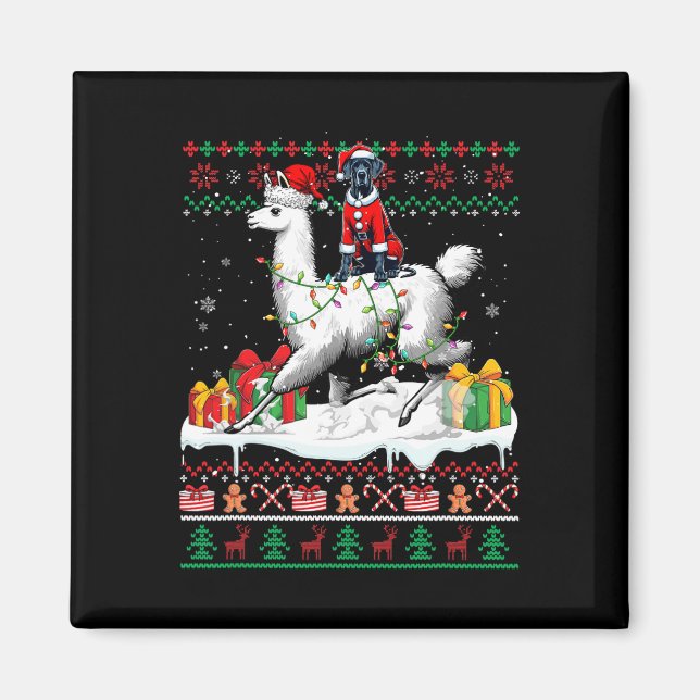 Imán Santa Great Dane Riding Llama Navidades Sweater Lo (Frente)