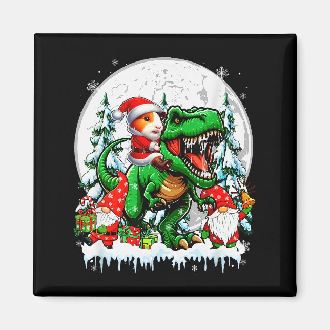 Imán Santa Guinea G Riding T-rex Gnomes Christmas Trees (Frente)