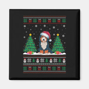 Imán Santa Hat Bernedoodle Perro Árbol de Navidad Ilumi