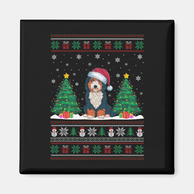 Imán Santa Hat Bernedoodle Perro Árbol de Navidad Ilumi (Frente)