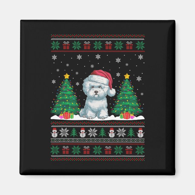 Imán Santa Hat Bichon Frise Dog Xmas Tree iluminan Ugly (Frente)