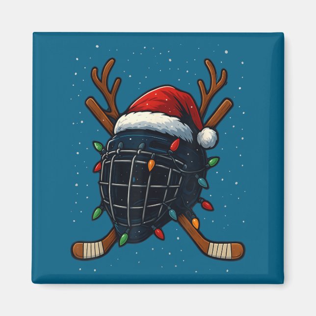 Imán Santa Hat Christmas Ice Hockey Helmet Player Reind (Frente)