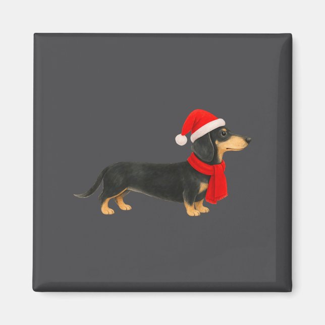 Imán Santa Hat Dachshund Christmas Funny Cute Dog Mom  (Frente)