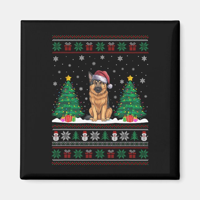 Imán Santa Hat German Shepherd Dog Xmas Tree Lights Ugl (Frente)