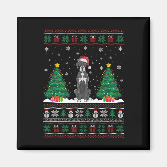 Imán Santa Hat Great Dane Perro Árbol de Navidad Luces  (Frente)