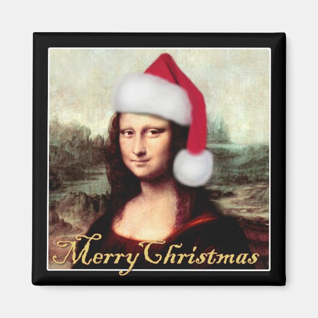 Imán Santa Hat, Navidades de Mona Lisa (Frente)