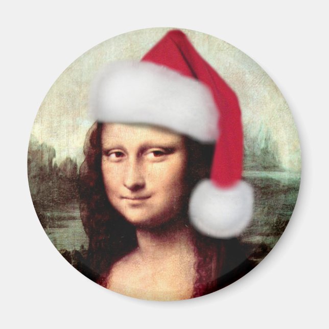 Imán Santa Hat, Navidades de Mona Lisa (Frente)
