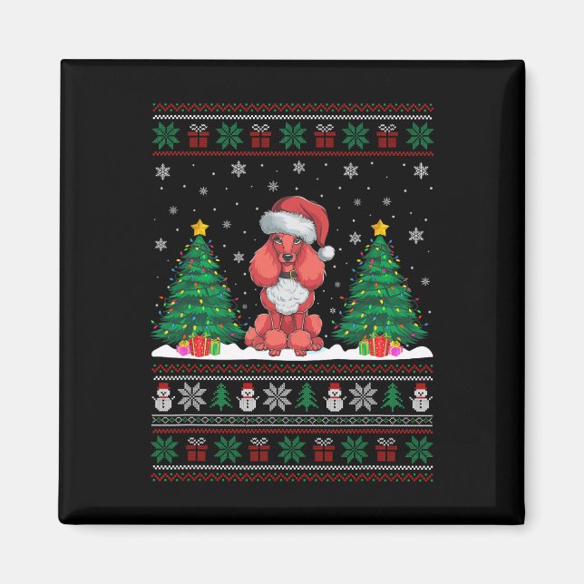 Imán Santa Hat Poodle Dog Árbol de Navidad Enciende Feo (Frente)