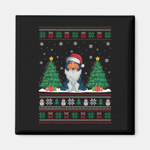 Imán Santa Hat Rough Collie Dog Xmas Tree iluminan S