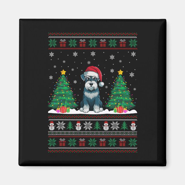 Imán Santa Hat Schnauzer Perro Árbol de Navidad se ilum (Frente)