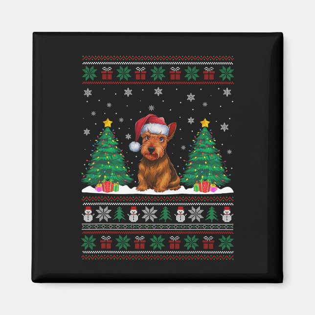 Imán Santa Hat Scottish Terrier Dog Xmas Tree Luces Ug (Frente)