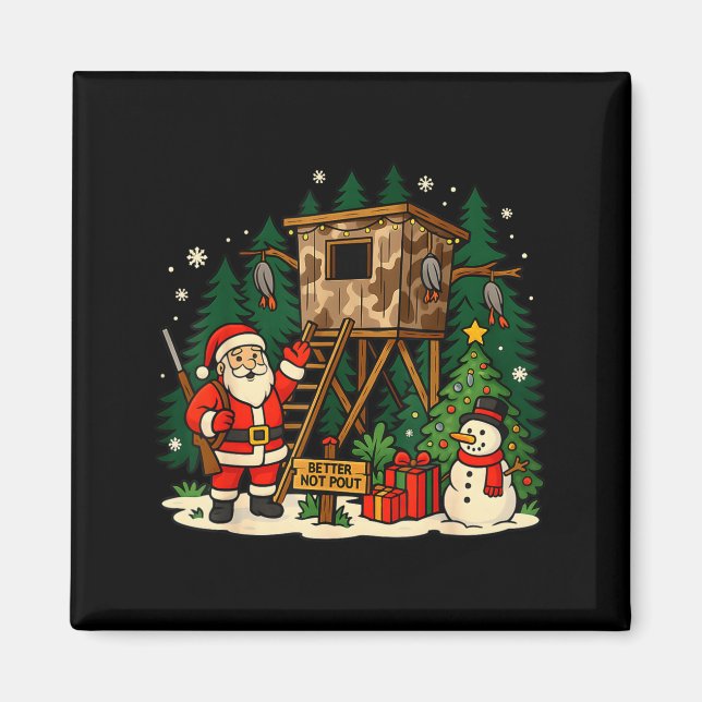 Imán Santa Hunting Cabin Funny Christmas Better Not Ut  (Frente)