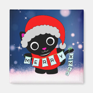 Imán Santa Kitty Cat Season Saludo Feliz Festividad