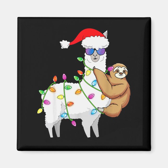 Imán Santa Llama Xmas Funny Llama Sloth Christmas  (Frente)
