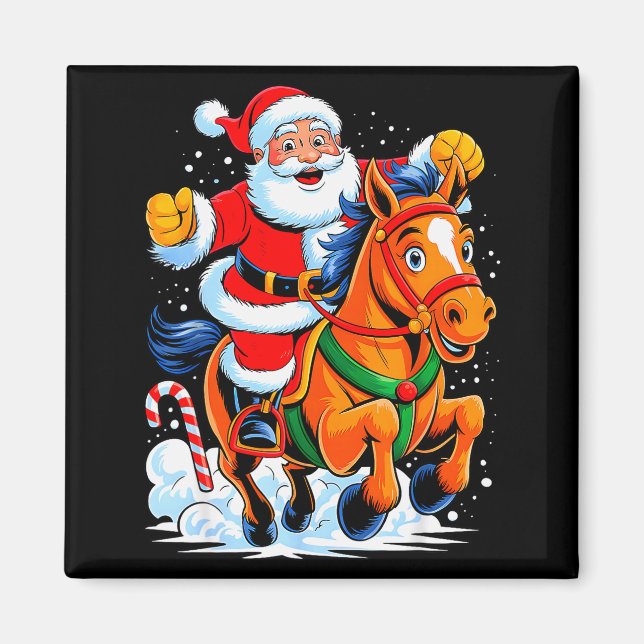 Imán Santa montando a caballo divertido equestre Navida (Frente)