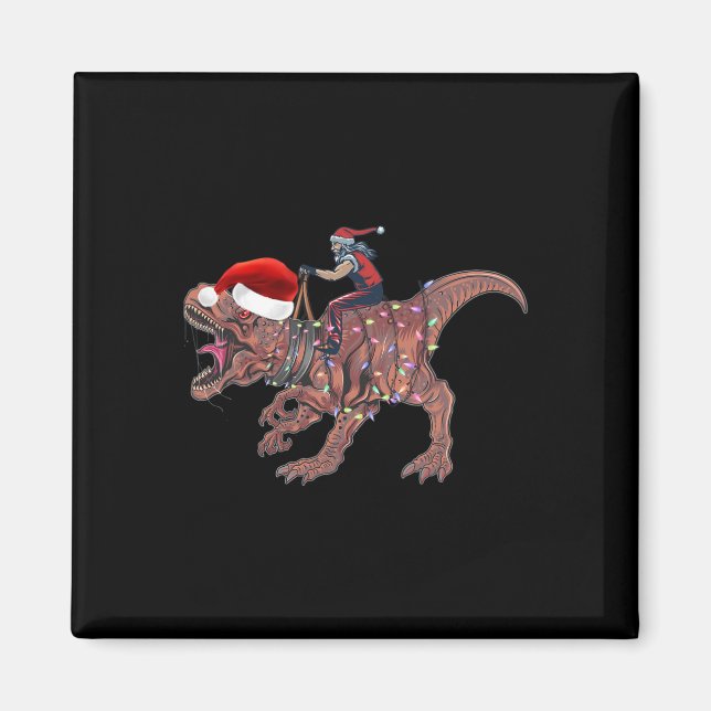 Imán Santa montando dinosaurio T Rex Navidad chicos hom (Frente)