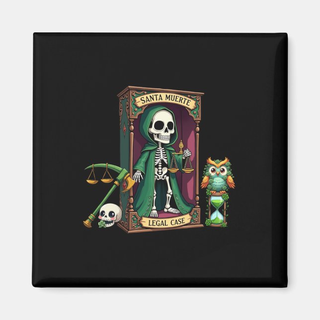 Imán Santa Muerte con ayuda de ropa verde (Frente)