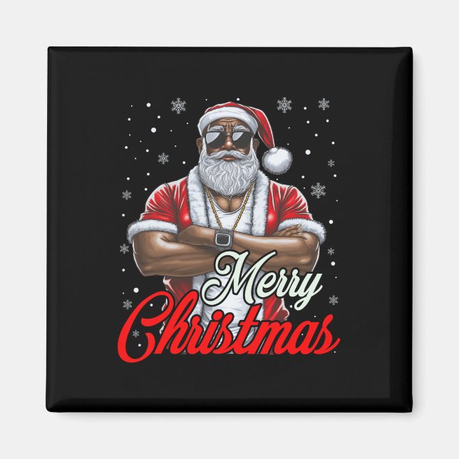 Imán Santa Navidades afroamericanos Pajama Guay Black (Frente)
