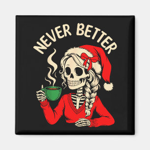 Imán Santa Niña Esqueleto Bebiendo Café Navidad Diverti