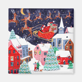 Imán Santa noche antes de los Navidades Aldea Nórdica