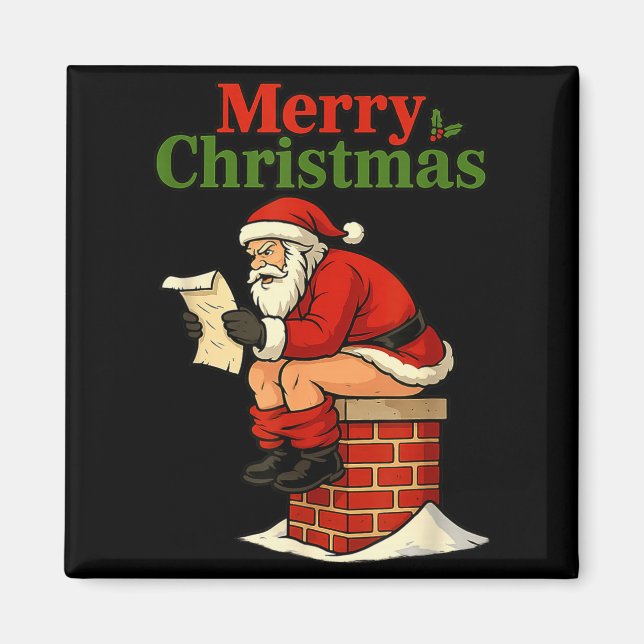 Imán Santa Ong Down Chimney Shirt Funny Naughty Xmas Sa (Frente)