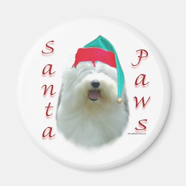 Imán Santa Paws, un viejo perro pastor inglés (Frente)