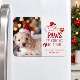 Imán Santa Paws viene a la ciudad fotografía de Navidad