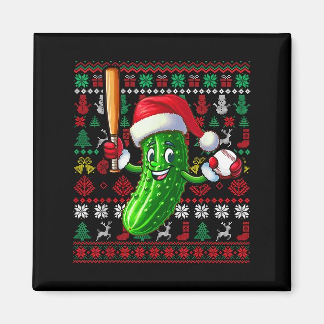 Imán Santa Pickle Playing Baseball Xmas Player Vegan Sw (Frente)