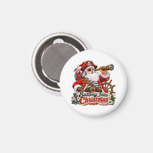 Imán Santa Pirata Navegando hacia la Navidad