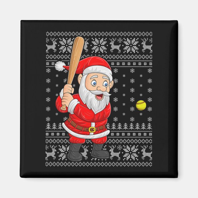 Imán Santa Playing Baseball Softball Ugly Christmas Swe (Frente)