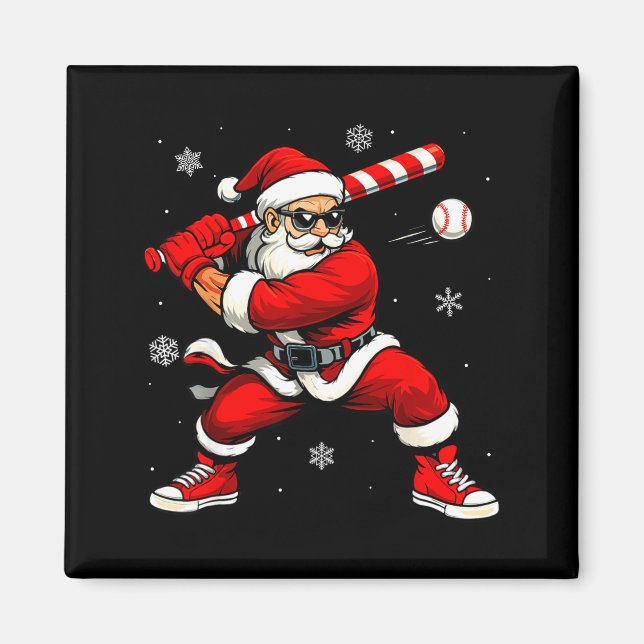 Imán Santa Playing Baseball Xmas Funny Christmas Baseba (Frente)