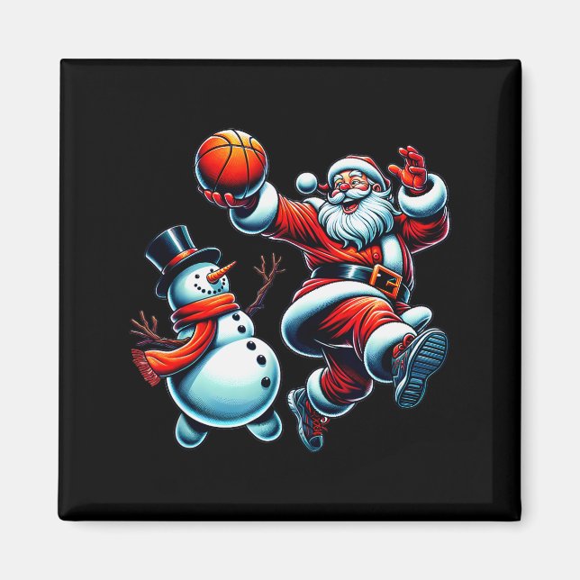 Imán Santa Playing Basketball With A Snowman Christmas  (Frente)
