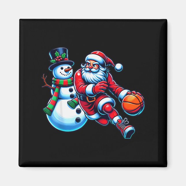 Imán Santa Playing Basketball With A Snowman Christmas  (Frente)