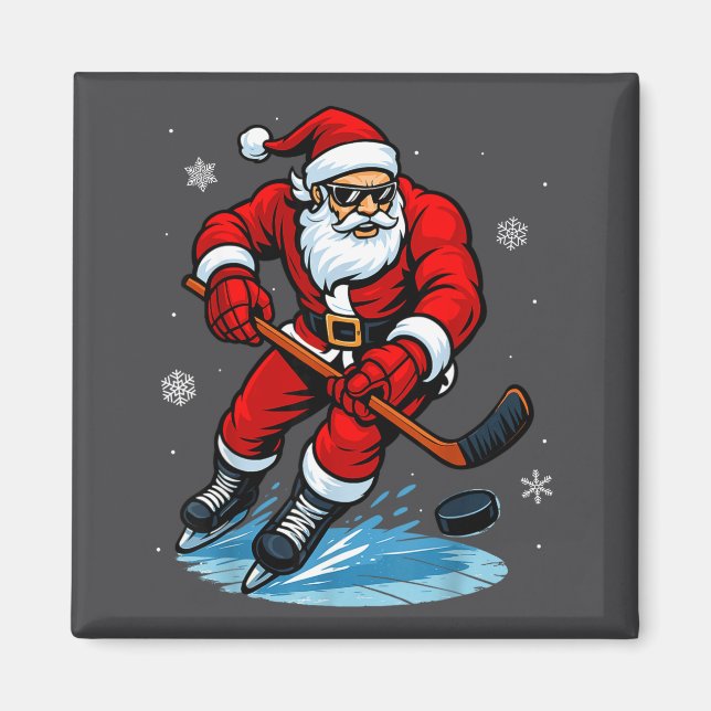 Imán Santa Playing Ice Hockey Xmas Funny Christmas Hock (Frente)